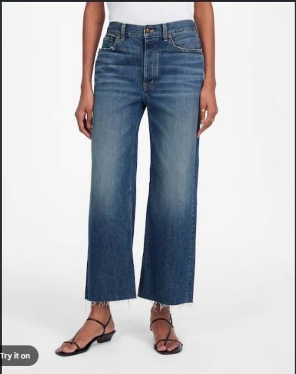 Madewell Women 27 Low Slung Baggy Crop Jeans Wide Leg Croswell Wash Fray Hem